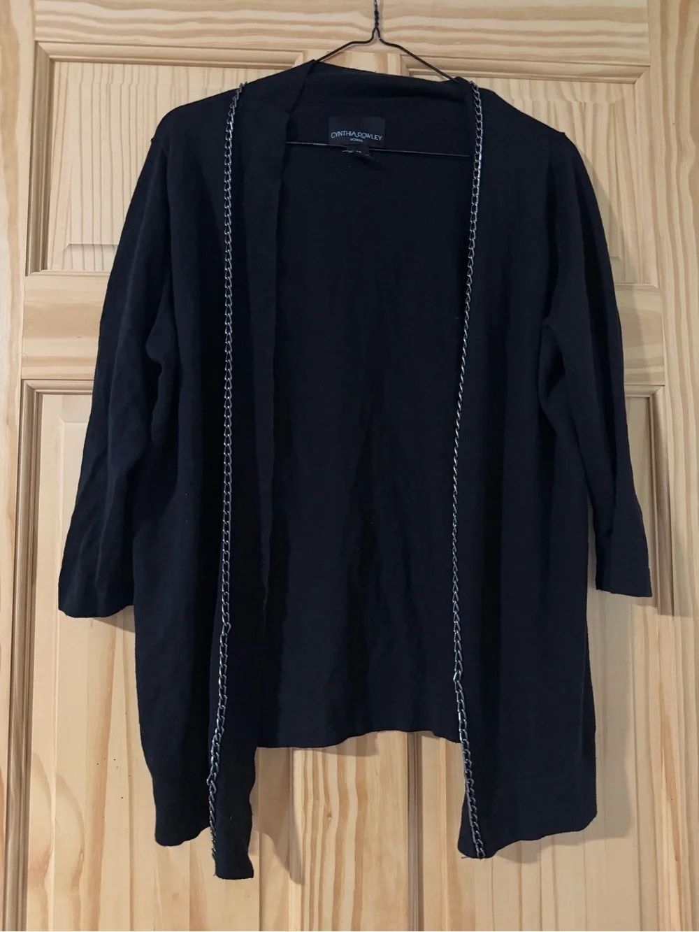 Cynthia Rowley Open Front Cardigan Sweater Chain Detail Black XL